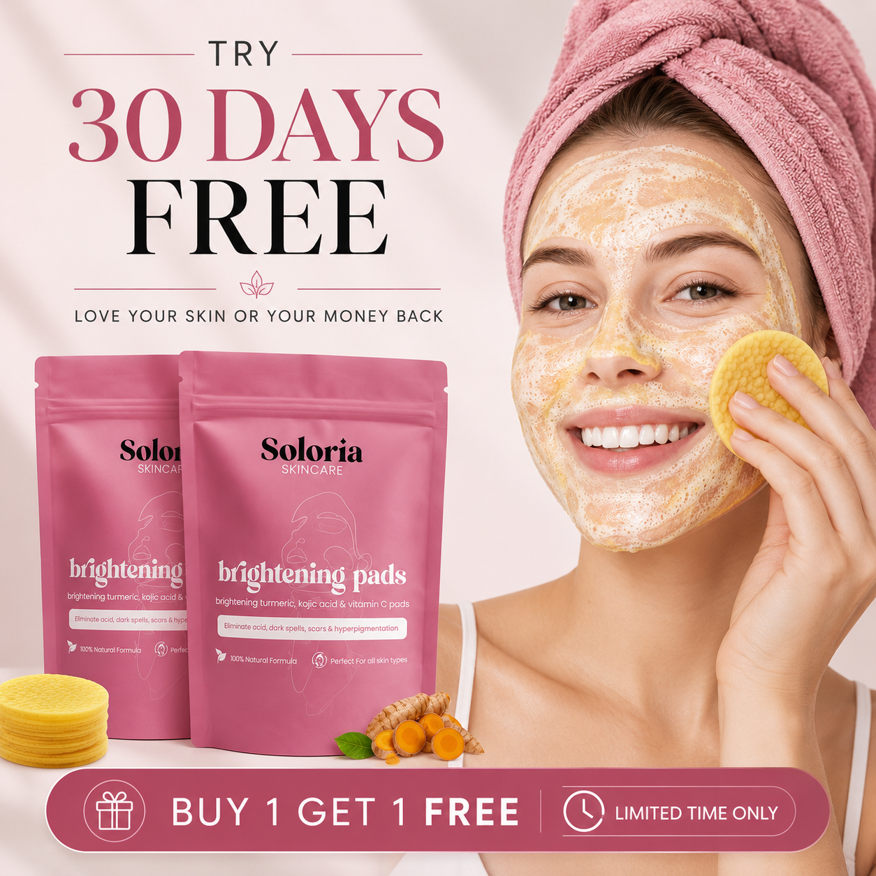 Soloria™ Brightening Turmeric & Kojic Acid Pads (30 Pads)