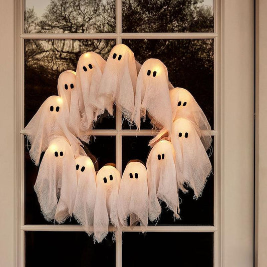 🎃👻💀 Halloween Glowing Ghost Wreath